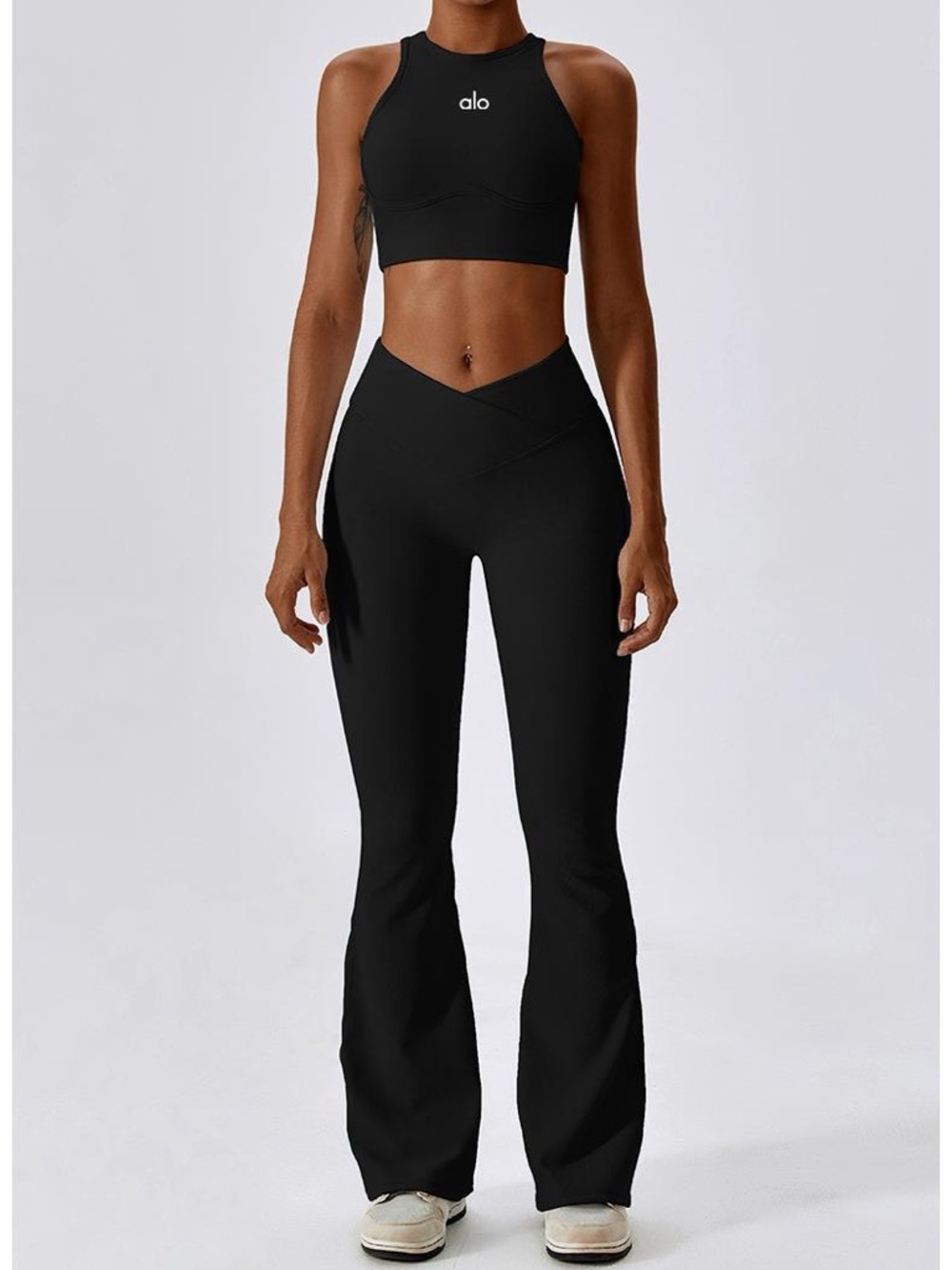 ALO Yoga Black High-Waist V-Cut Flare Leggings